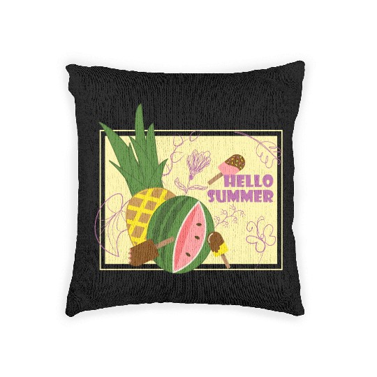 Hello summer fruit ice cream flowers & butterfly Woven Pillows