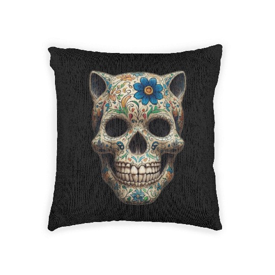 Talavera cat skull Woven Pillows