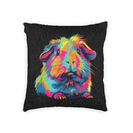 Watercolor Colorful Guinea Pig Colorful Woven Pillows