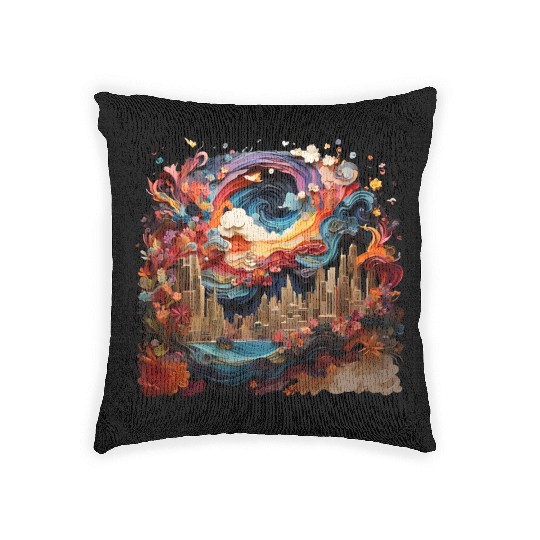Artstation, starry night colorful Woven Pillows
