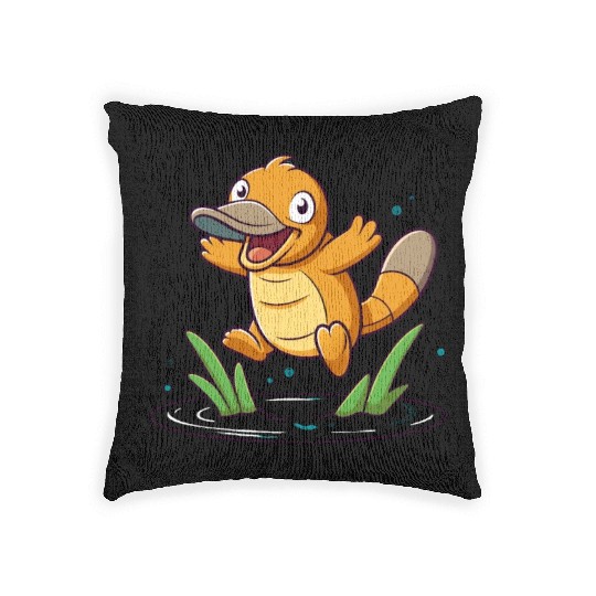 Whimsical Platypus Frolicking in a Pond Woven Pillows