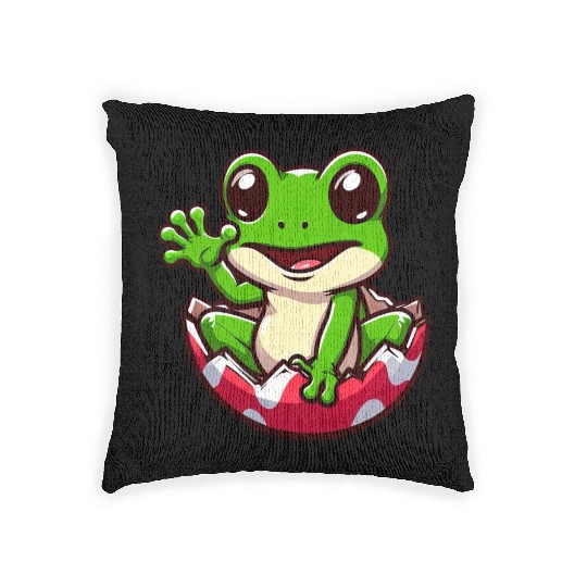 Colorful Easter Egg with Hatching Frog Design Woven Pillows