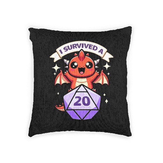 Kawaii Dragon - I Survived A Critical Hit Woven Pillows