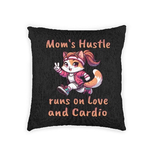 Mother's Day Marathon Cat "Love & Cardio" Quote Woven Pillows