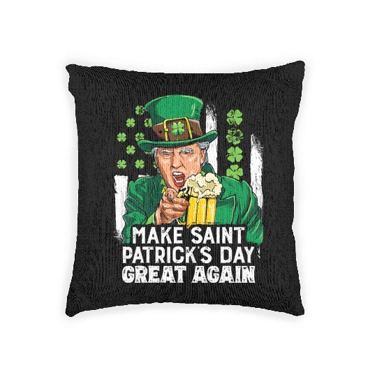 Funny Trump 2024 Make St Patrick's Day Great Again Woven Pillows