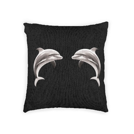 Two dolphins facing each other Woven Pillows