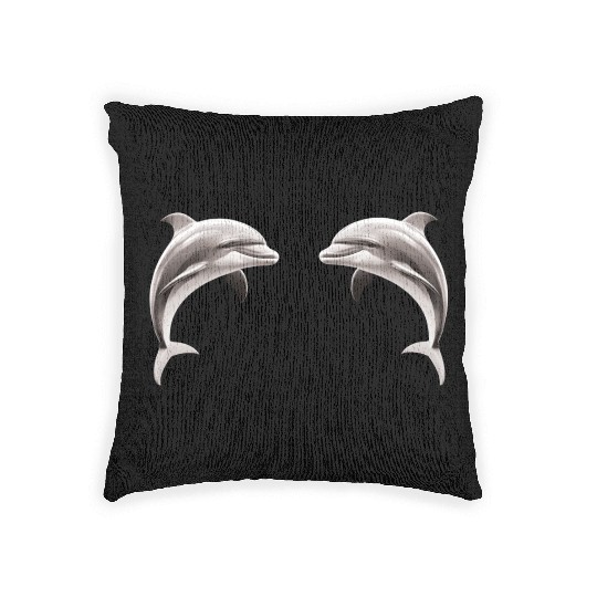 Two dolphins facing each other Woven Pillows