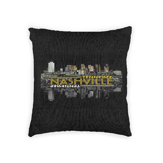 Nashville Tennessee Neon Glow Reflective Skyline Woven Pillows