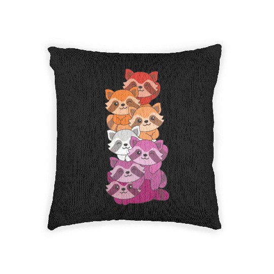 Lesbian Flag Pride Lgbtq Cute Raccoon Woven Pillows