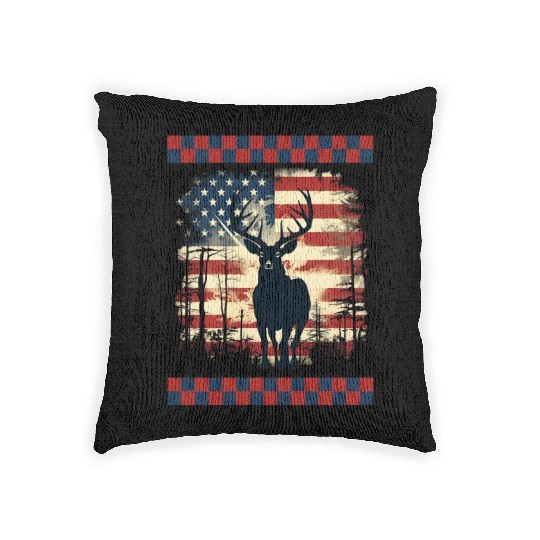 Ripped American Flag Woodland Camo Underlayer Woven Pillows