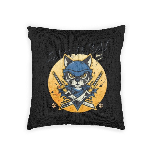 Samurai Cat, Ninja Cat, Cat Assassin, Warrior Cat Woven Pillows