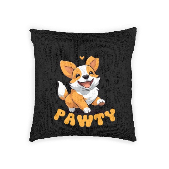 LET'S PAWTY Cute Happy Corgi Dog Woven Pillows