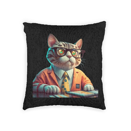 3D Business Cat Analyzes Charts - Design Woven Pillows