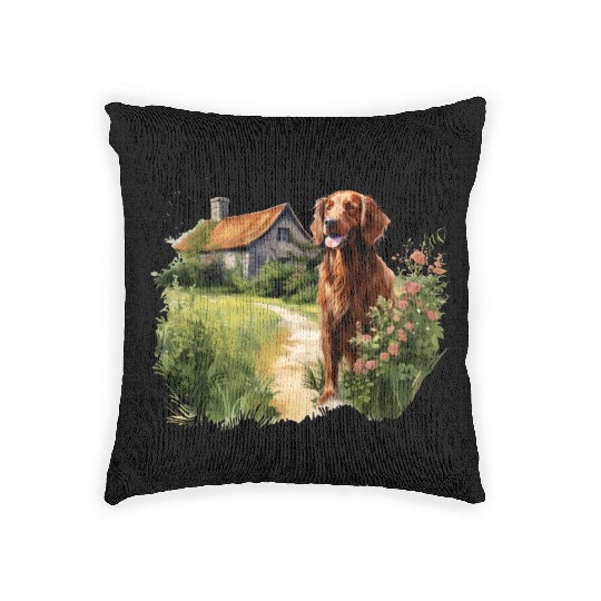 Irish Setter Emerald Dog Cottagecore Adventure Woven Pillows
