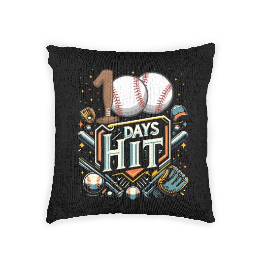 School Woven Pillows, 100 Days Hit Baseball Bat And