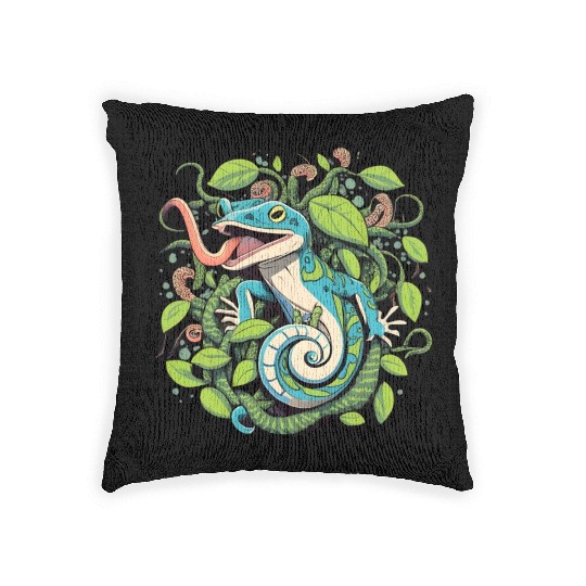 Blue Tongue Skink in Vines and Hornworms Design Woven Pillows