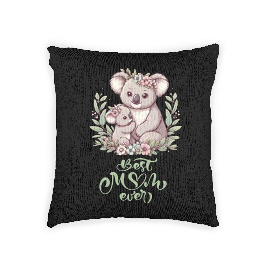 Best Mom Ever Koala Embrace Floral Wreath Woven Pillows