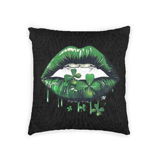 St Patrick Irish Green Lips Woven Pillows