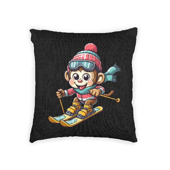 Monkey Chimpanzee Skier Winter Vacation Design Woven Pillows