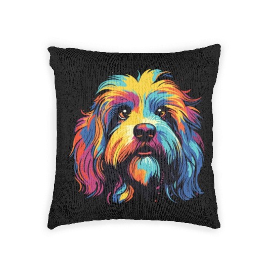 Watercolor Colorful Tibetan Spaniel Woven Pillows