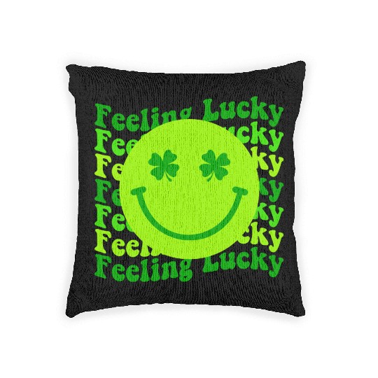Irish Clover Feeling Lucky Smiling Face Woven Pillows