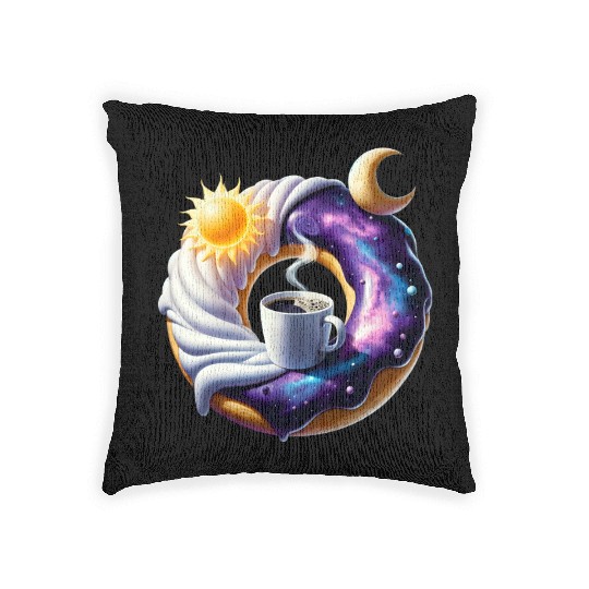 Cosmic Donut with Cup of Coffee Woven Pillows