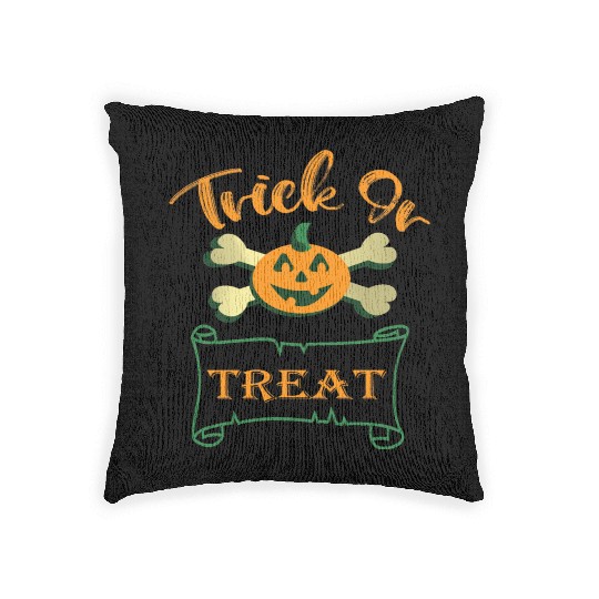 Trick or treat crossbones Halloween pumpkin Woven Pillows
