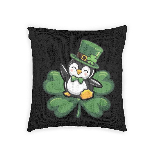 St. Patrick's Day Penguin: Cute Cartoon Design Woven Pillows
