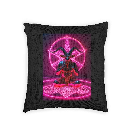 Baphomet made of diamonds and glitter neon light Woven Pillows