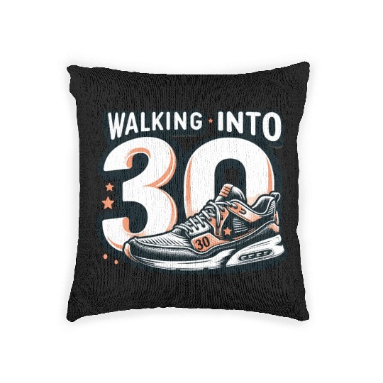 Walking into 30 With Dreams Retro Sneaker Birthday Woven Pillows