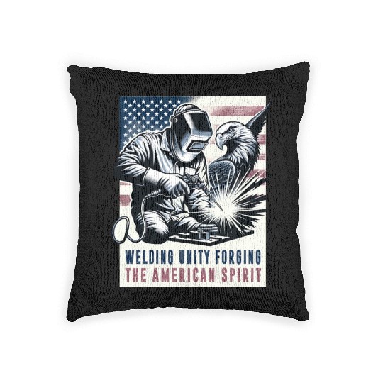 Welding Unity Forging The American Spirit USA Flag Woven Pillows
