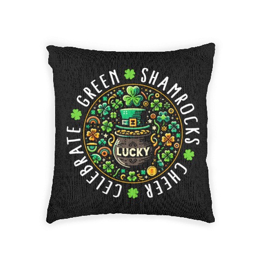 St. Patrick's Day Woven Pillows, Lucky Pot Of Gold Leaf