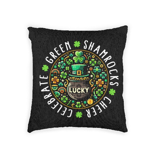 St. Patrick's Day Woven Pillows, Lucky Pot Of Gold Leaf
