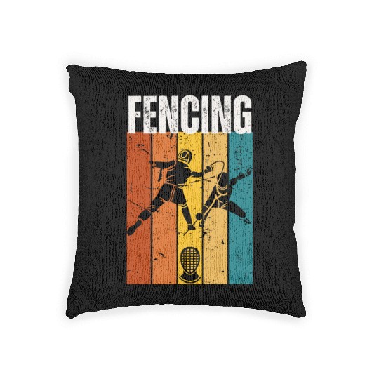 Fencing Vintage Retro 70s Design Fencer Woven Pillows