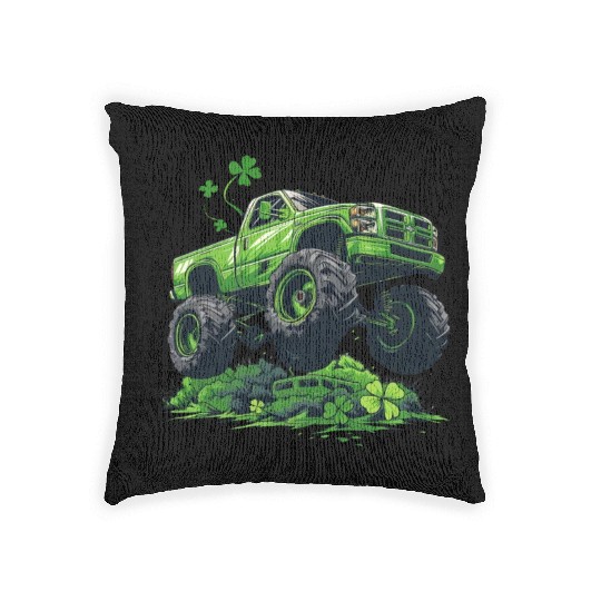 Monster Truck Shamrock Toddler Boys St Patricks Woven Pillows