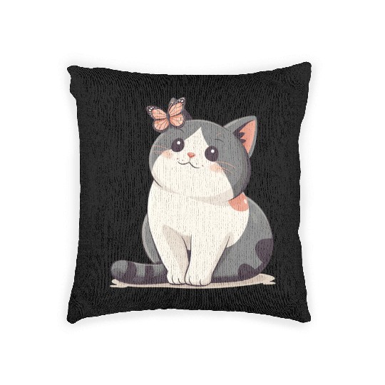 Cute Kawaii Cat and Butterfly Woven Pillows