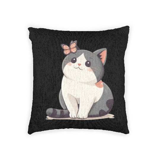 Cute Kawaii Cat and Butterfly Woven Pillows