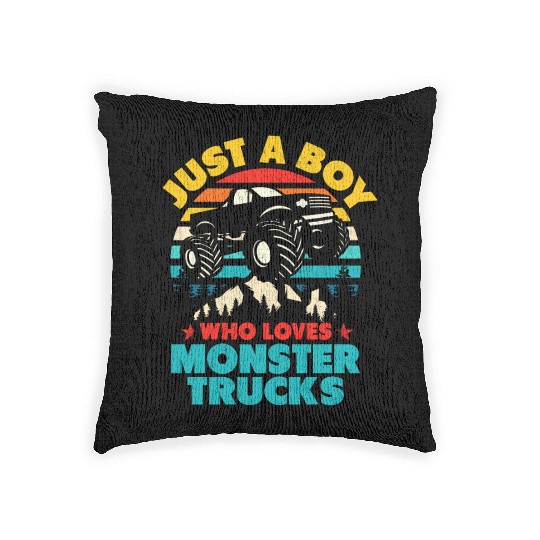 Just A Boy Who Loves Monster Trucks Toddler Kids Woven Pillows