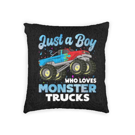 Just A Boy Who Loves Monster Trucks Toddler Kids Woven Pillows