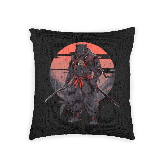 Samurai Katana Sword Japanese Panhter Woven Pillows