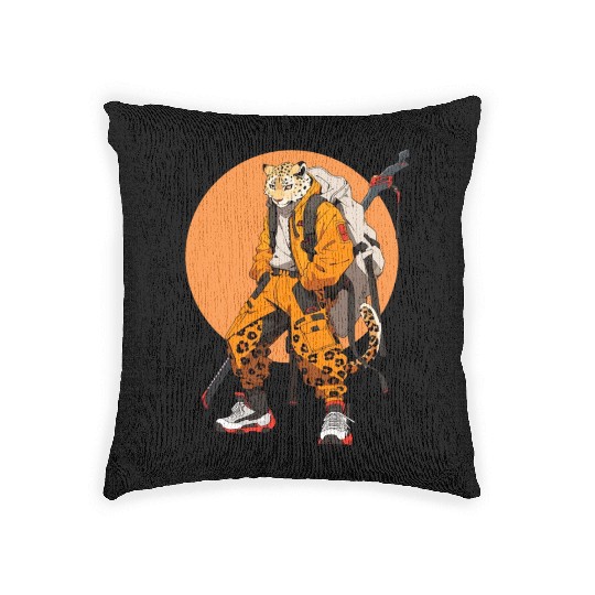 Ninja Samurai Katana Sword Cheetah Manga Woven Pillows