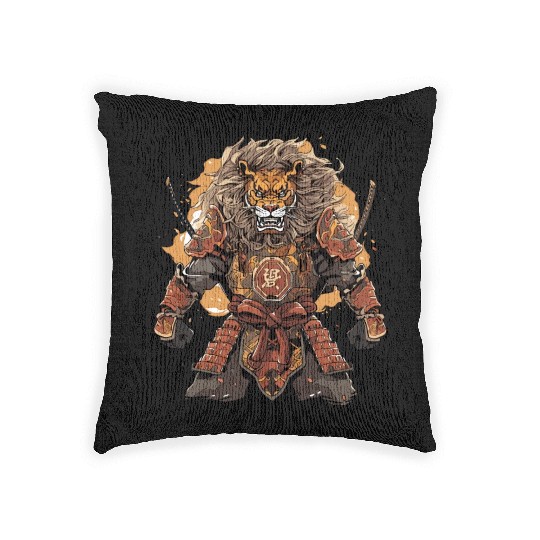 Samurai Katana Sword Anime Lion Manga Warrior Woven Pillows
