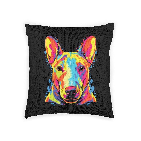 Watercolor Colorful Miniature Bull Terrier Woven Pillows