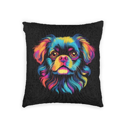Watercolor Colorful Tibetan Spaniel Woven Pillows