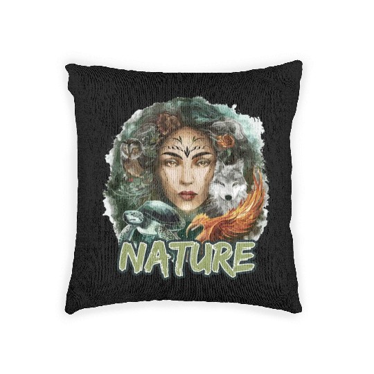 Nature-Inspired Wolf Owl Turtle Phoenix Woman Woven Pillows