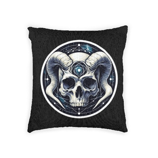 Cosmic Nirvana Serenity: Horned Skull Woven Pillows