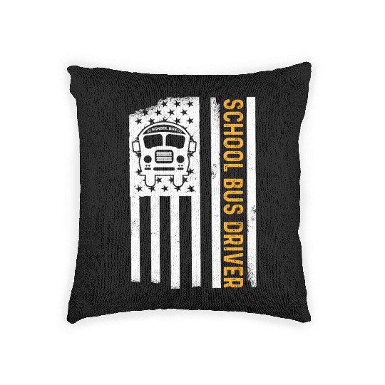 School Bus Driver American Flag School Bus Driver Woven Pillows