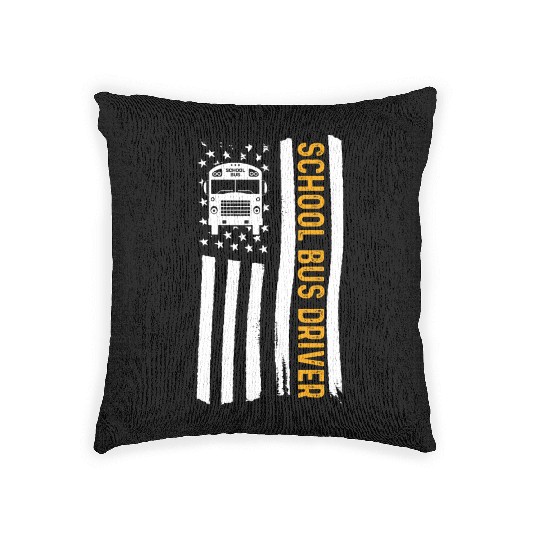 School Bus Driver American Flag School Bus Driver Woven Pillows