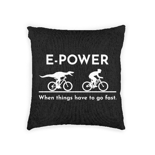 Velociraptor chasing e-biker Woven Pillows
