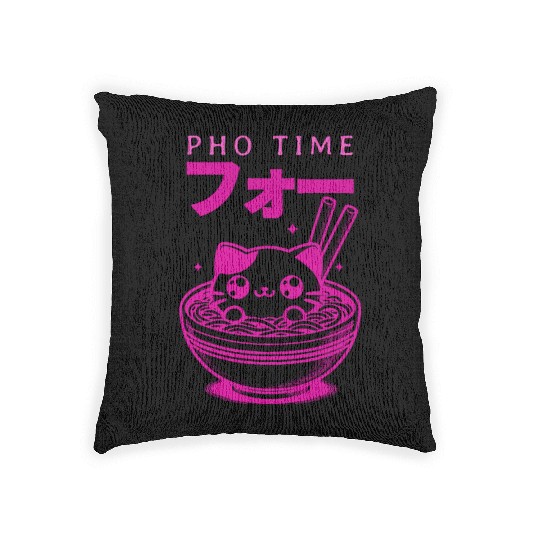 Pho Time Pink Cute Kitten in a Bowl Woven Pillows